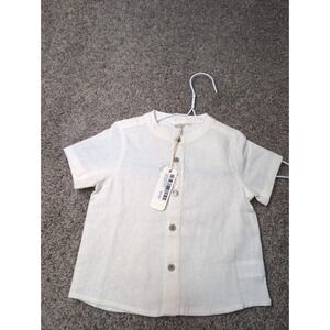 Nora Lee Kids Ivory Linen Archie Shirt Short‎ Sleeve Button Top 18M NEW